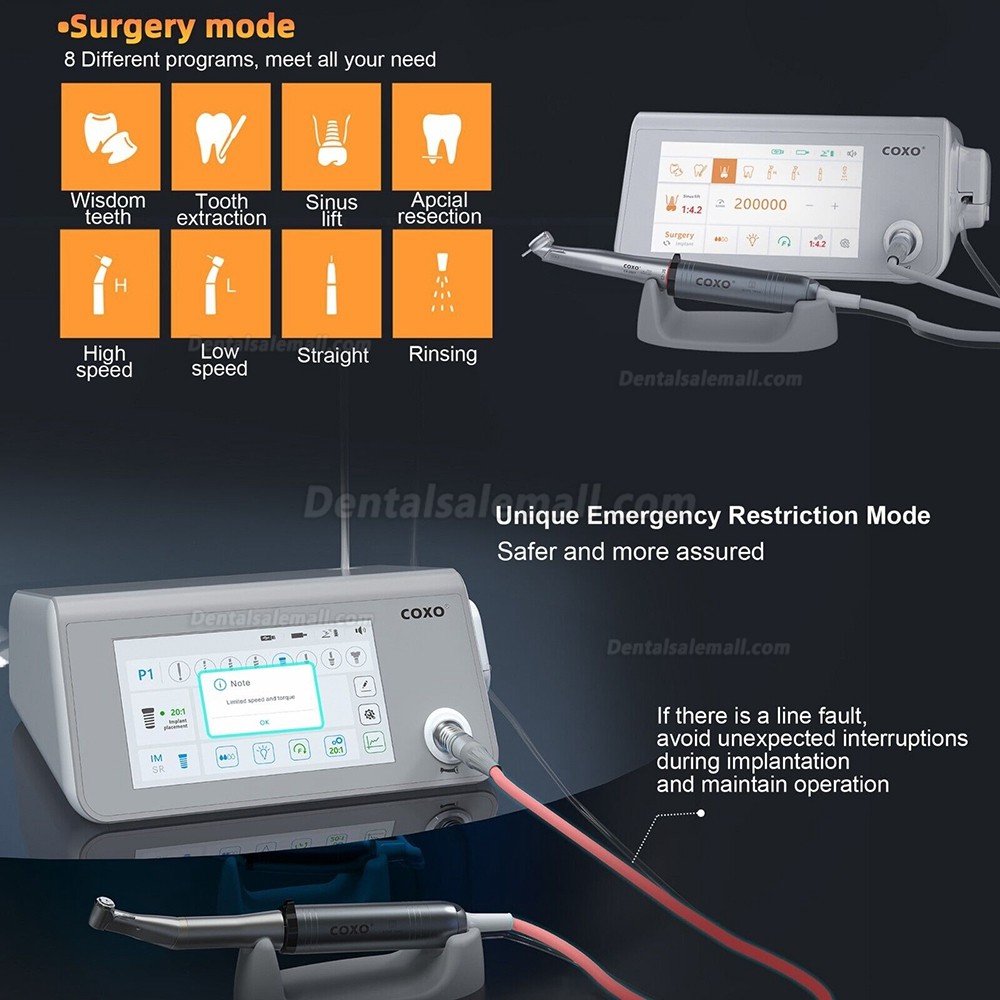 YUSENDENT COXO C-Sailor Pro+ Dental Implant Surgery Motor System with 2Pcs Contra-Angle Fiber Optic Handpiece